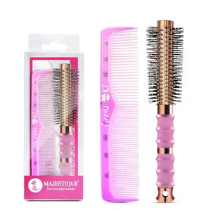 Majestique Premium Round Hair Brush with Comb | Roller Curling Brush for Men & Women | Ideal for Detangling, Blow Drying & Smooth Hair - 2Pcs