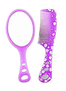 Glavon's Soft & Cozy Printed Comb Set with Mirror for New Born Babies- Purple- [ Money Saver Pack of 1 Set ]
