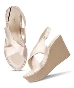 JM LOOKS Women’s Wedge Heel Sandals | Stylish Cross Strap Slingback Open Toe Platform Sandals - Gold