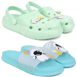Pampy Angel Combo Pack of 2 Slipper/Flip Flops/Slides/Clogs/Sandals with Adjustable Back Strap for Women,(WCL-Ranbo-Green,Tra-Space-Blue),40 (Euro)