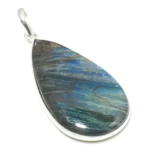 Generic Awesome And Natural Labradorite Pear Shape Ethnic Style 925 Sterling Silver 38X22 MM Pendant 2" For Woman & Girls