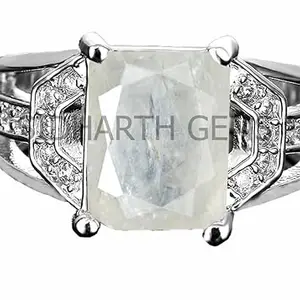 SIDHGEMS 15.25 Ratti / 14.55 Carat Silver Plated Ring Natural White Sapphire Stone Certified Safed Pukhraj Adjaistaible Ring Birthstone Precious Loose Gemstone