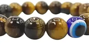 Aanya Gems Natural Tiger Eye with Evil Eye Bracelet 8mm Stone Lucky Bracelet with Lab Certificate