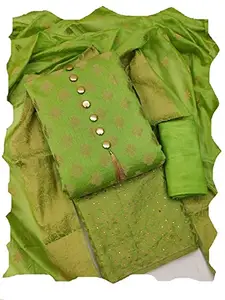 Antoniya Zeus Women's Banarasi Silk Blend Unstitched Salwar Suit Material (G GREEN)