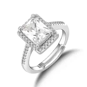 Heer Collection Princess Style Square Cubic Zirconia Adjustable Ring for Women Girl For Wedding & Anniversary Gift For Wife, Mother & Sister