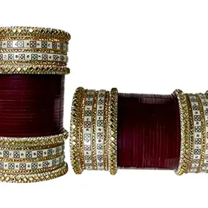 OM SAI COSMETICS Women's Traditional Handcrafted Bridal Chuda Bangles Set Best Designer Jewellry Magenta Color (BAANI 4) (2-4) (2-6)