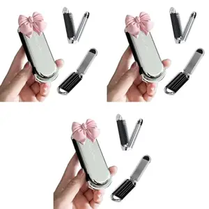 MAYCREATE® Mini Hair Brush with Mirror Travel Comb for Women Pocket Foldable for Purse Cute Bow Combs for Kids Girls 3PCS