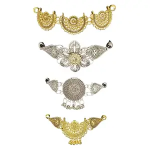 Vintage Style Choker Necklace Set, 4 Pieces, Gold and Silver Tone, Traditional Design