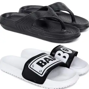 Pampy Angel Combo Pack of 2 Slipper/Flip Flops/Slides/Clogs/Sandals with Adjustable Back Strap for Men,(V-Evafeet-Black,Badboy-White),8 (UK/India)