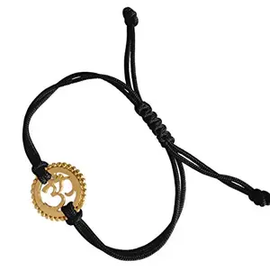 AUMKAARA 18k Gold Plated Om Bracelet in Silver On Free Size Adjustable Black Thread