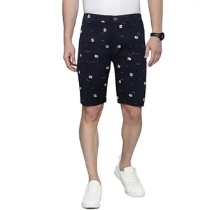 Hants Men's Short Stylish Regular Fit Cotton Printed Travel Shorts (34, Navy Blue)