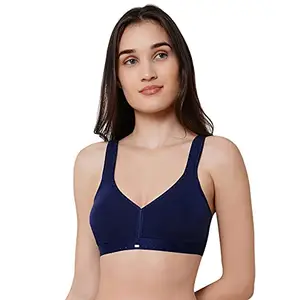 SOIE Women Solid Non Padded Non Wired Full Coverage Stretch Cotton T Shirt Bra, Navy, 36C