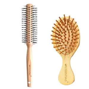 OROSSENTIALS Bamboo Hair Brush with bamboo & nylon bristles Wooden Hair Brush for Women & Men Wooden Hair Brushes for All Hair Types Combo Pack of 2