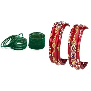 Somil Classic Combo Glass Bangles | Simple Chudi Set For Women & Girls | Daily Use & Special Occasions, Pack Of 30, Green, Red -J125