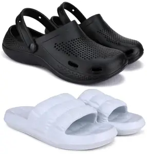 Pampy Angel Combo Pack of 2 Slipper/Flip Flops/Slides/Clogs/Sandals with Adjustable Back Strap for Men,(Cl-500-Black,Box-White),6 (UK/India)