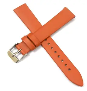 SBWC Orange Leather Strap 18mm Genuine Leather Orange Strap Silver Buckle Clasp Watch Band Strap for Men and Women