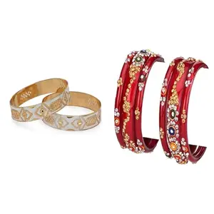 Somil Classic Combo Glass Bangles | Simple Chudi Set For Women & Girls | Daily Use & Special Occasions, Pack Of 8, Golden, Red -J378