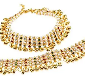 Yellow Chimes Traditional Designer Jhanjhar Wedding Payal Gold Plated Anklets for Women and Girls