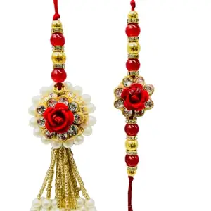 ZAIPOOR Elegant Rakhi for Bhaiya and Bhabhi ll Siblings On This Raksha Bandhan Celebration II Rakhi combo Set of Roli Chawal, Fridge Magnet, Greeting Card