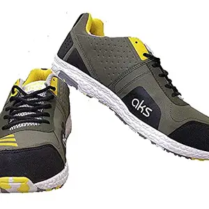 Aks Australia Running Shoe Olive/Gold Size 9 with Wrist Band Cotton 5" Black and Padded Cotton Socks Ankle White/Blue