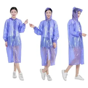 AllExtreme PVC Raincoat Transparent Hooded Water Resistant Rain Jacket with Sleeves for Women Men Camping Rainy Season Travel - Blue