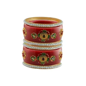 Vidhya Kangan Stone Stud Color Red Acrylic Bangle | Over Size | Plus size |For Woman and girlsChura Bangles Set for Wedding and Party (sku-ban25216)