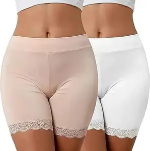 Women's High Waist Shapewear Shorts, Pack of 2, White and Black (White/Cream, XL)