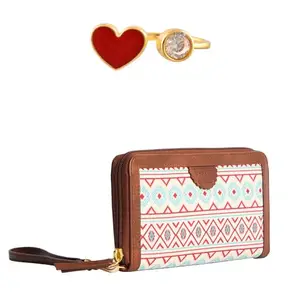 VOYLLA Valentine's Day Red Heart Open Finger Ring With Aztec Long Wallet|Gift for valentine|Gift for Girlfriend|