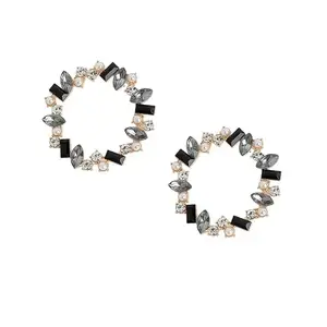 SOHI Women's Crystal Hoop Earrings For Casual Wear | Black & Silver Colour | Alloy Material | Push Back Closure | Artificial Stones Earrings | Earrings For Woman & Girls (9965)