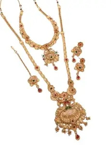 Handcrafted Beaded Necklace Set, Floral Motifs, Faux Gemstones, 60 cm, Cream, Pink