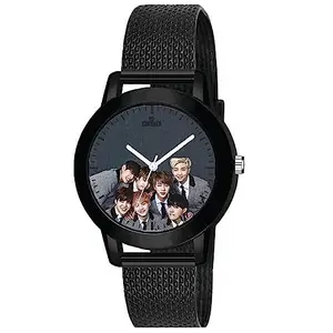 AROA Watch for Womens with BTS – Bangtan Boys in Suite Cute Model :681 in Black Metal Type Rubber Analog Watch Blue Dial for Women Stylish Watch for Girls
