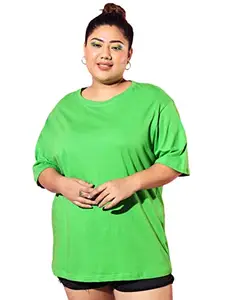 FUNDAY FASHION Women's Pure Cotton Casual Plus Sized Round Neck Tshirt (X-Large, Neon Green)