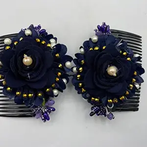 AB Beauty House Comb Flower Hair Clip/Side Comb/Flower Design Hairpin Comb Flower Jooda Pin blue