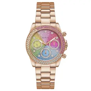 GUESS Stainless Steel Sol Collection Analog Pink Dial Women Watch-Gw0483L3, Rose Gold Band