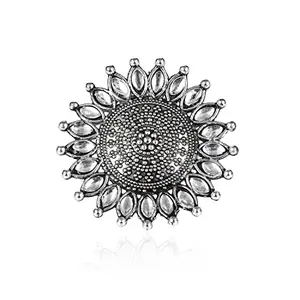 Silver Premium American Diamond/AD crystals Studded White Stone Adjustable Finger Ring for women/girls