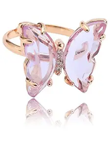 Vembley Gold Plated Purple Crystal butterfly Ring Set