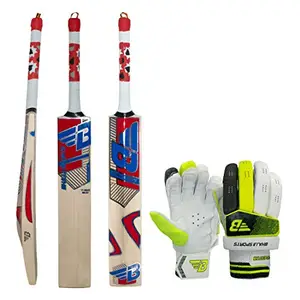 BHAJJI Kashmiri Willow Cricket BAT T20 5.0 with BHAJJI Batting Gloves 303 Mens
