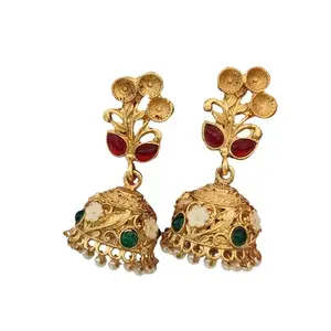LALSO Fashion 4 Ever Matte Gold Polished Meenakri Medium Size Jhumka earring jewelry for Wedding Festival - LL-1020-GL