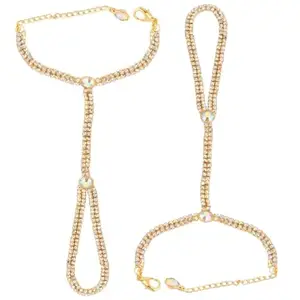 VAMA FASHIONS Golden Hand Bracelet Link chain Without Ring Bridal Diamond Hathphool Stone Hath Panja Hand Harness for Girls and Womens