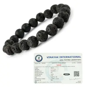 Crystu Natural Certified Lava Bracelet Round Beads 10mm Crystal Stone Bracelet for Reiki Healing and Crystal Healing Stones (Color : Black)
