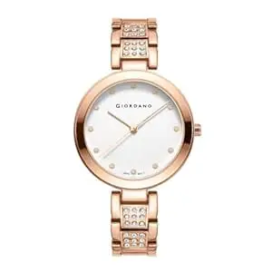 Giordano Eleganza Collection Analog Watch for Women with Crystal-Studded Strap & Diamond Indices