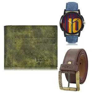 LOREM Watch-Artificial Leather Belt & Wallet Combo for Men (Fz-Lr10-Wl17-Bl02)