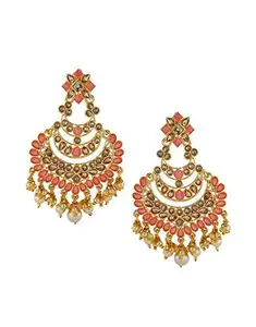 ANURADHA PLUS® Pink Colour Gold Finish Styled With Pearls Beads Traditional Earrings For Women/Girls