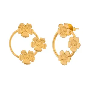 Voylla Hawaii Circular Mounted Hibiscus Studs|Studs Earrings For Women|Boho|Vacation|Travel|