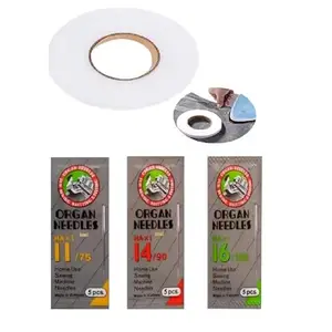 Organ Sewing Machine Needles Set with Double Sided Fusing Tape, Home Use, 3 Sizes (11,14 and 16), 5 Pieces Each