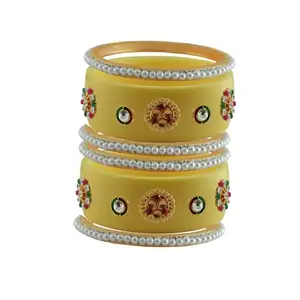 Vidhya Kangan Stone Stud Color Cream Acrylic Bangle | Over Size | Plus size |For Woman and girlsChura Bangles Set for Wedding and Party (sku-ban25030)