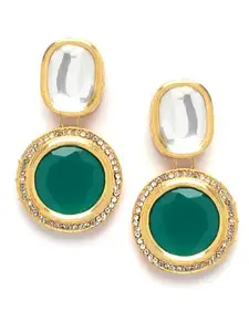 Karatcart Gold Plated Green Round Polki Kundan Drop Earring for Women