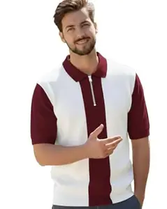 Enitor Mens Half Sleeves Polo Neck T-Shirt, Casual Summer Wear T-Shirt for Men, Streetwear Half Zipper T-Shirts for Boys, Stylish Everyday Tshirts for Boy