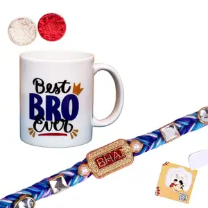 Premium Designer Rakhi for Brother | Traditional Handcrafted Design with Roli Chawal | Gift for Bhaiya Bhabhi, Brother, Bhai with Gift Card (Cup + Bhai Rakhi, 1)