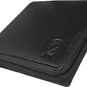 K London Real Leather RFID and NFC Blocking Zip Up Mens Wallet Leather Gents Wallet (Black) (1184_blk)